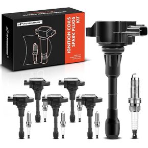 A-Premium Ignition Coils and Spark Plugs Kits Compatible with Nissan 370Z 2009-2020 & Infiniti Q50/Q60 2014-2015, QX50/QX70 2014-2017, Q70 2014-2019, Q70L, G37, EX37, FX37, M37, 3.7L 6-PC Set