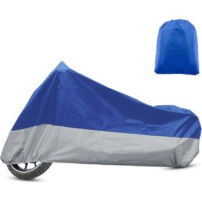 X AUTOHAUX Motorcycle Cover for Harley Davidson for Honda for Suzuki All Season Waterproof Sun Outdoor Protection Motorbike Cover Fits Up to 86.61'' Motorcycles Cover L Blue Silver Tone