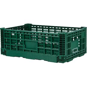 Restaurantware Cater Tek 43 Liter Collapsible Crate 1 Stackable Storage Crate - With Handles Mesh Design Green Plastic Folding Crate Heavy-Duty For Home Garage Or Commercial Use