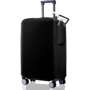 Travel Luggage Cover Suitcase Protector Scratch-Resistant Fit 19-31 Inch Suitcase With Pocket, Not Included Suitcase (Black Pocket, XL(28-29inch))