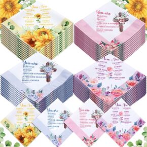 40 Pcs Religious Prayers Christian Gifts with Bible Verse Inspirational Cotton Handkerchiefs Bulk Vintage Cross Floral Scripture Print Ladies Hankies for Women Men Mother's Day Church