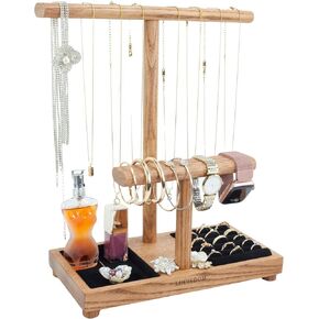 Jewelry Holder Organizer – Adjustable Necklace Holder, Jewelry Stand, Necklace Stand And Jewelry Tree – Customizable Jewelry Organizer Stand For Rings, Bracelets, Earrings – Caramel Color