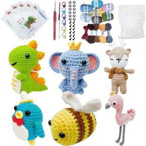Fofvccv 6Pcs Crochet Kit for Beginners, DIY Craft for Adults and Kids, Crochet Animal Kits with Step by Step Video Tutorials, Yarn, Crochet Hook, Gift for Crocheting Lovers, Birthday Gifts ZZTZ 6P