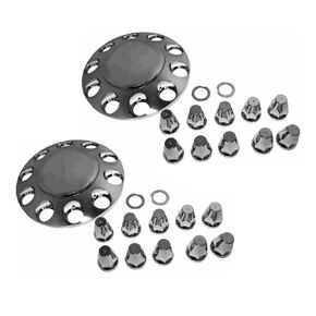 Mytee Products Complete Wheel Chrome Axle Cover Set - 33mm Threaded Lug Wheel Nut Covers for Semi Truck, Frightliner, Volvo - Removable Hub Caps Kit (2 Front & 4 Rear)