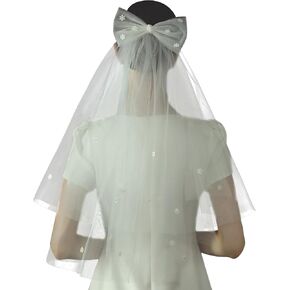 Ayliss Women Bridal Veil Bowknot Lace Tulle Short Wedding Bridal Veil With Comb 2 Layer Hen Party Cosplay Accessories