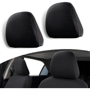 2 PCS Car Seat Headrest Full Cover Protective Cover, Comfortable Touch Knitted Fabric Breathable Elastic Mouth Guard Dust Cover, Quick Installation Replacement Accessories, for Cars (Black)