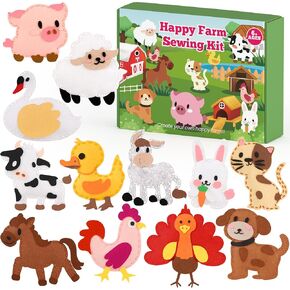 YEETIN Sewing Kit for Kids Ages 6+, Beginner Felt Sewing Craft Kit, DIY Farm Stuffed Animals Making Set, Art Projects for Girls Toys, Learn to Sew Gifts for Birthday Christmas