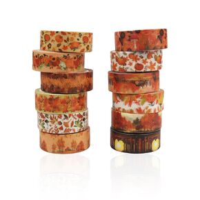 12 Rolls Autumn Foil Washi Tape,Thanksgiving Maple Leaves Pumpkin Autumn Washi Tape,Gift Wrapping Tape for DIY Arts Crafts
