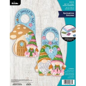 Bucilla, Springtime Gnomes, Felt Applique 2 Piece Door Hanger Kit, Perfect for DIY Arts and Crafts, 89667E