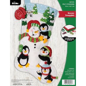 Bucilla, Snowy Snuggles, Felt Applique 18" Stocking Making Kit, Perfect for Holiday DIY Arts and Crafts, 89707E
