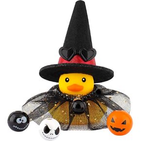 wonuu Halloween Rubber Duck Witch Duck Car Decorations Halloween Accessories Witch Hat Pumpkin Skull and Cloak, Long Black Skirt