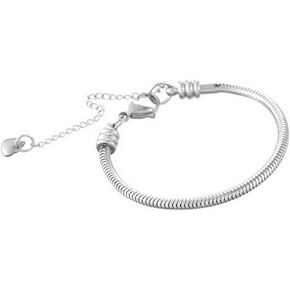 MiniJewelry Love Heart Snake Chain Memorial Charm Bracelet for Beads Women Silver Stainless Steel 6.7-8.3 inch