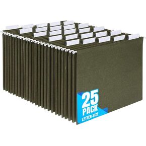 1InTheOffice Hanging File Folders Letter Size, File Cabinet Folders, Reinforced, 1/5 Tabs, 11 pt., Green, 25 Pack