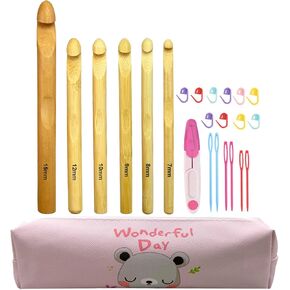 Mdoker 21pcs Huge Crochet Hook Set,Large Size 15mm 12mm 10mm 9mm 8mm 7mm Aluminum Crochet Hooks with Case,Crocheting Hook Needles for Chunky Yarn,Size L M N P O Q (Aluminum)