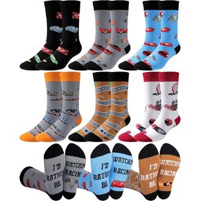 6 Pairs Funny Race Car Socks Men Dirt Tracking Racing Car Gifts for Men Motorsport Racing Fans Lovers