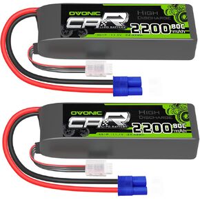 OVONIC 11.1V Lipo Battery 3S 80C 2200mAh Lipo with EC3 Connector for RC Car Trucks 1/8 1/10 RC Vehicles(2 Packs)