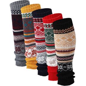 5 Pairs Vintage Boho Long Leg Warmers for Women Girls Knitted Warm Leg Warmers Boot Cuffs Socks