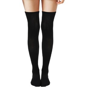 Teaaha Black Knee High Socks for Women, 1 Pair 20.8" Cotton Thigh High Stockings Cute Athletic over the Knee Socks Long Thigh Highs