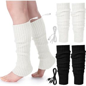 Coume 2 Pairs USB Heated Leg Warmers for Women USB Powered Knit Winter Leg Warmer for Office Work Calf Ankle Stripes Warmers Powered Via USB Winter Gift