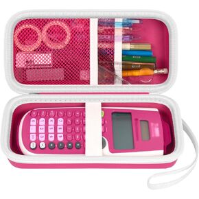 Case Compatible with Texas Instruments TI-30XS for MultiView Scientific Calculator, Storage Holder Carrying Organizer Bag with Mesh Pocket for Pens, Pencil, Batteries and Accessories (Box Only) -Pink