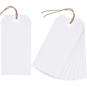 VGOODALL 120PCS White Shipping Tags, Manila Tags with String 4 3/4 x 2 3/8 inch Paper Hang Tags Cardstock Tags for Clothing Garage Luggage Shipping Labels, Large