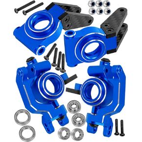 RC Carbon Fibre Aluminum Rear Hubs Front Steering Block Knuckles & C-Hubs Caster Blocks Upgrades Parts for 1/10 Senton/Granite 3S Blx & Mega 550,Vorteks 3S Blx,Big Rock 3s BLX.Navy Blue