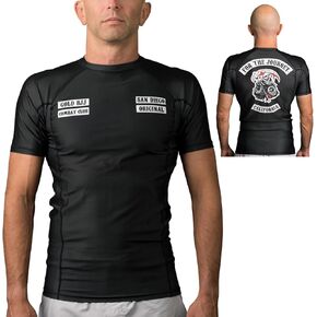 Gold BJJ Combat Club Rash Guard - Short Sleeve No-Gi and Gi Jiu Jitsu Rashguard for Men and Women, Black