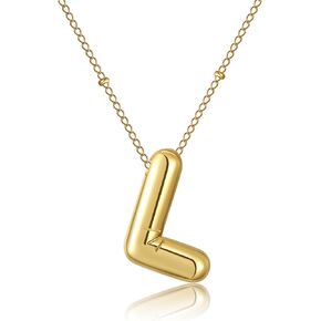 RWQIAN Bubble Initial Necklaces for Women,18K Gold Plated Balloon Initial A-Z Alphabet Pendant Necklace,Dainty Letter Puffy Name Personalized Jewelry Gifts for Girls