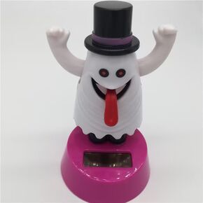 White Solar Power Dancing Toy - Cute Ghost Shaking Long Tongue Car Dashboard Decorations, Solar Shaking Head Ghost Mini Solar Dancing Figures Halloween Car Decor Solar Power Kits