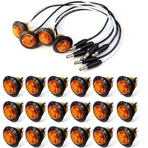 MADCATZ Pack of 20 3/4 Inch Round 10 Amber + 10 Red 3 LED Side Marker Indicator Lights Sealed Stop Signal Lamps Waterproof Flush Mount Trailer Lorry Bus with Grommet Plug 12V DC 3LED-DC