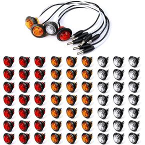 MADCATZ Pack of 20 3/4 Inch Round 10 Amber + 10 Red 3 LED Side Marker Indicator Lights Sealed Stop Signal Lamps Waterproof Flush Mount Trailer Lorry Bus with Grommet Plug 12V DC 3LED-DC in Kuwait