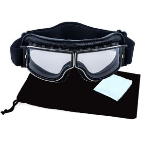 Motorcycle Goggles Vintage Pilot Leather Riding Glasses Scooter ATV Off-Road Anti-Scratch Dust Proof Eyewear for Men Women Adult