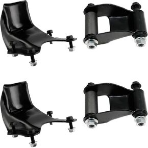 TRQ Rearward Leaf Spring Shackle & Bracket Hanger Set LH Driver & RH Passenger Side Kit 4pc Set for 1986-1996 Ford F150 Pickup Truck / 1992-2007 E150 Econoline Van