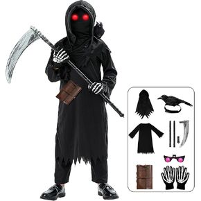 Onory Halloween Costumes for Kids Grim Reaper Costume for Boys Set Scary Ghost Cosplay Outfit Halloween Party Favors