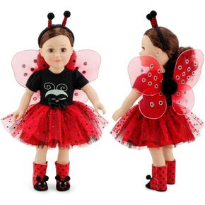 Emily Rose 18 Inch Doll Magical Lady Bug 5 PC Halloween Costume | 18-in Clothes & Accessories Outfit Includes Wings and Fun Boots Shoes! | Fits Most 18" Dolls