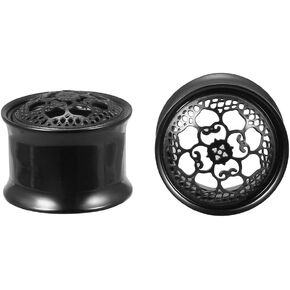 ZS Ear Plugs Tunnel Openwork Pattern Ear Gauges Screw 316 Stainless Steel Ear Stretcher Tunnel Black Ear Jewelry Single Flared Ear Stretching Kit