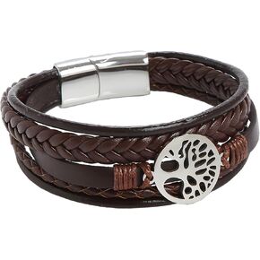 Tree of Life Leather Bracelet for Men, Multi-Layer Braided Religious Boho Women Cuff Bracelets with Stainless Steel Clasp Anniversary Father's Day Birthday Christmas Jewelry Gifts for Him