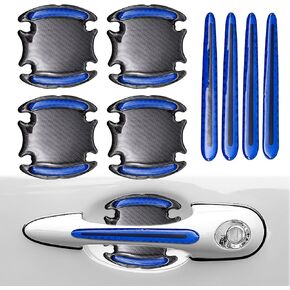 8PCS Car Door Handle Stickers, Universal Anti-Scratches Auto Door Handle Protective Films, 3D Carbon Fiber Anti Scratches Protective Films, with Safety Reflective Strips (Blue)