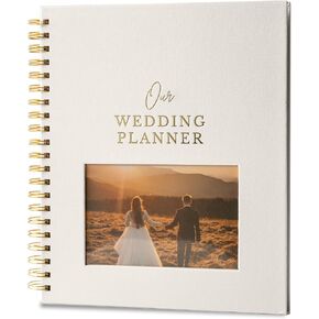 Linen Comprehensive Wedding Planner - Customizable Photo Window Wedding Planning Book and Organizer, Perfect for Just Engaged Gifts, Engagement Gifts for Couples, Wedding Notebook and Keepsake (Cream)