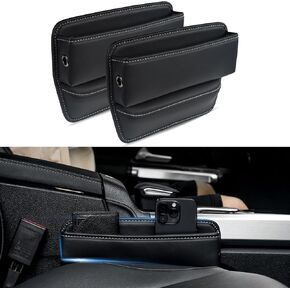 Car Seat Gap Filler Organizer 2 Pack,Premium Car Seat Organizers and Storage Between Seats PU Leather Storage Box Holder,Front Seats Car Gap Filler for Women Men,Car Essentials for Car SUV Truck