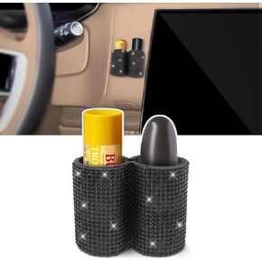 New Type Car Lipstick Holder, Upright Lip Balm Holder No Melt,Buling Girl Car Accessories Interior, Suitable for Various Car Models. (Black Bling)