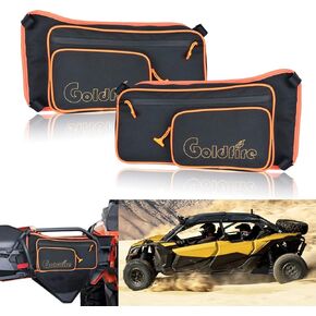 Goldfire Maverick X3 Accessories UTV Storage Bags Rear Door Tool Organizer Gear Bag Set for 2017-2024 Can-Am Maverick X3 Max Turbo R Accessories (Orange Piping)