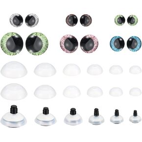 PATIKIL 14-30mm Flash Safety Eyes, 56 Pcs Doll Eyes Realistic Colorful Crocheting Safety Eyes for Decor Crochet Accessories Dolls Craft, Grass Green, Pink, Blue, Silver, Brown