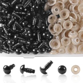 KAKULO 100 PCS 8mm Safety Eyes Black Plastic Crafts Eyes with Washers for Stuffed Animals Amigurumis Crochet Bears Doll Making