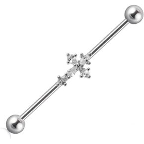 14G CZ Cross Industrial Barbell Earrings for Women 316L Stainless Steel Cartilage Earrings 38mm Industrial Bar Industrial Piercing Jewelry