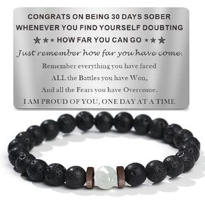 Best Sobriety Gifts for Men Women Sober Gifts Sobriety Bracelet with Wallet Cards, Moonstone Bracelet for Men Unique Birthday Gifts for Men Dad Husband Proud of You AA Recovery Gifts Keepsake