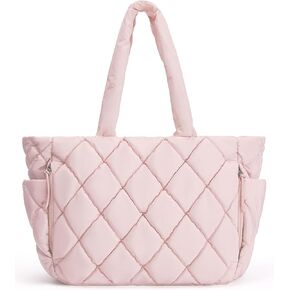 BAGSMART Tote Bag for Women, Quilted Puffer Tote Bag with Compartments, Shoulder Handbag Work Bag with Zipper for Travel