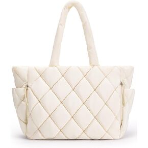 BAGSMART Tote Bag for Women, Quilted Puffer Tote Bag with Compartments, Shoulder Handbag Work Bag with Zipper for Travel
