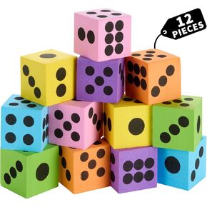 Neon Big Foam Dice Set - 12-Pack, Jumbo, and Colorful Dice for Kids - Ideal for Boosting Math Skills, Great Gifts, and Party Fun