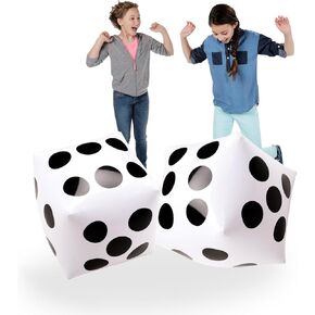 Novelty Place 13" Jumbo Inflatable Dice, Pack of 2, White and Black Giant Dice for Indoor and Outdoor Broad Game, Ludo and Pool Party